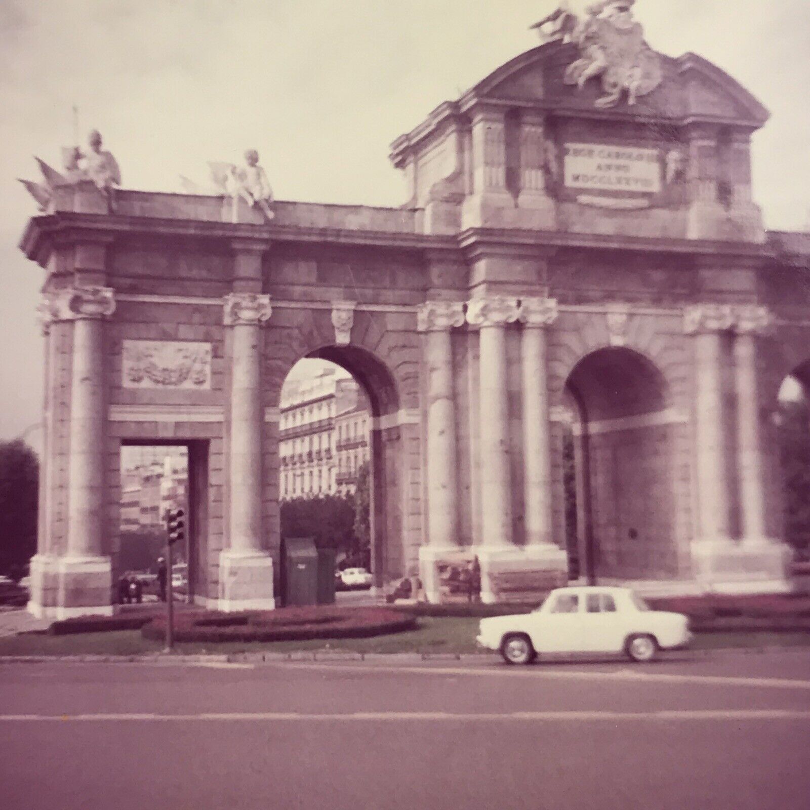 Vintage Color Photo Puerta De Alcala Gate Madrid Spain Independent Plaza Street