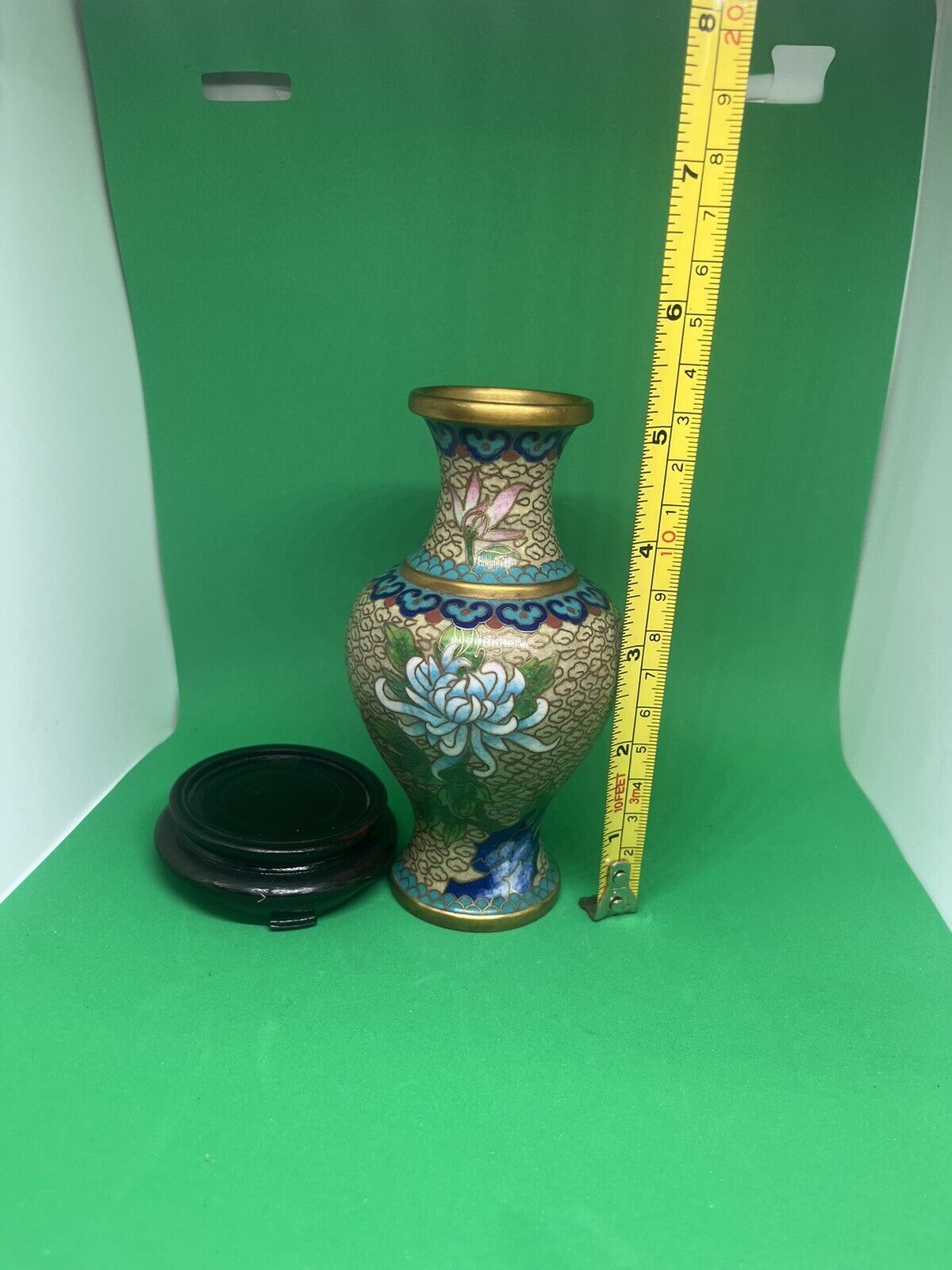 Vintage Asian Enameled Cloisonne Brass Bud Vase 5\