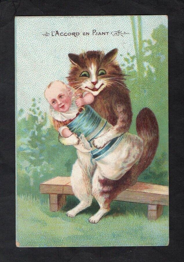 Boulanger CAT Holds Human Baby – Anthropomorphic - Rare