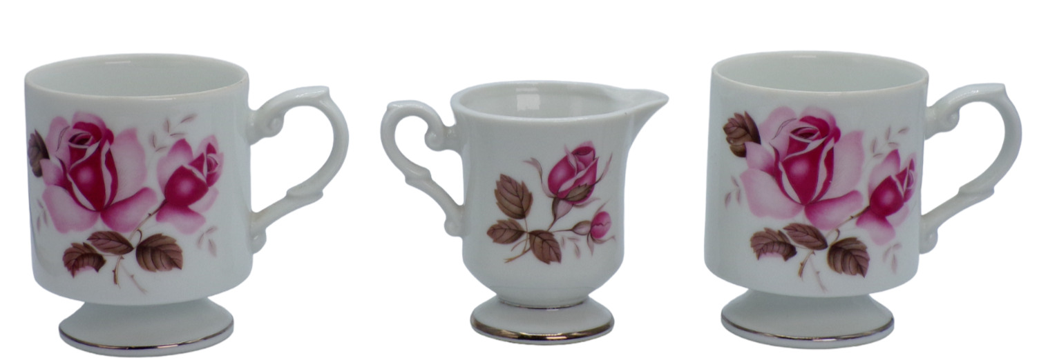 3-piece Vintage Contessa Fine China Japan Rose Pattern ~ 2 Cups & Creamer