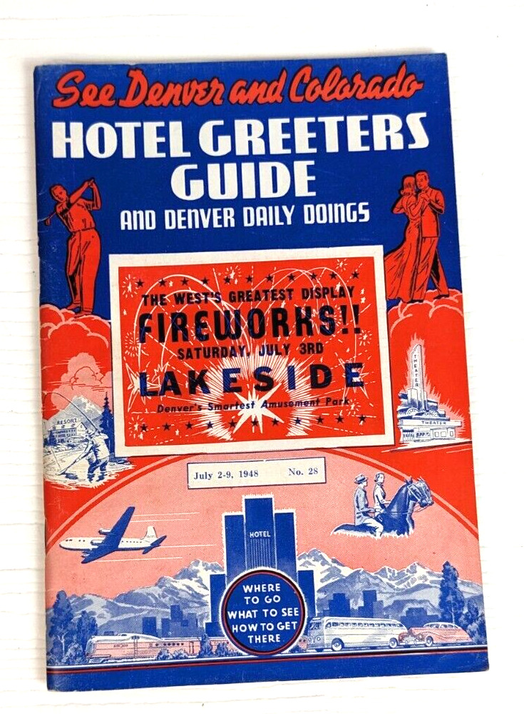 1948 Vintage Denver Colorado Tourist hotel greeters Guide Bars parks ads Map