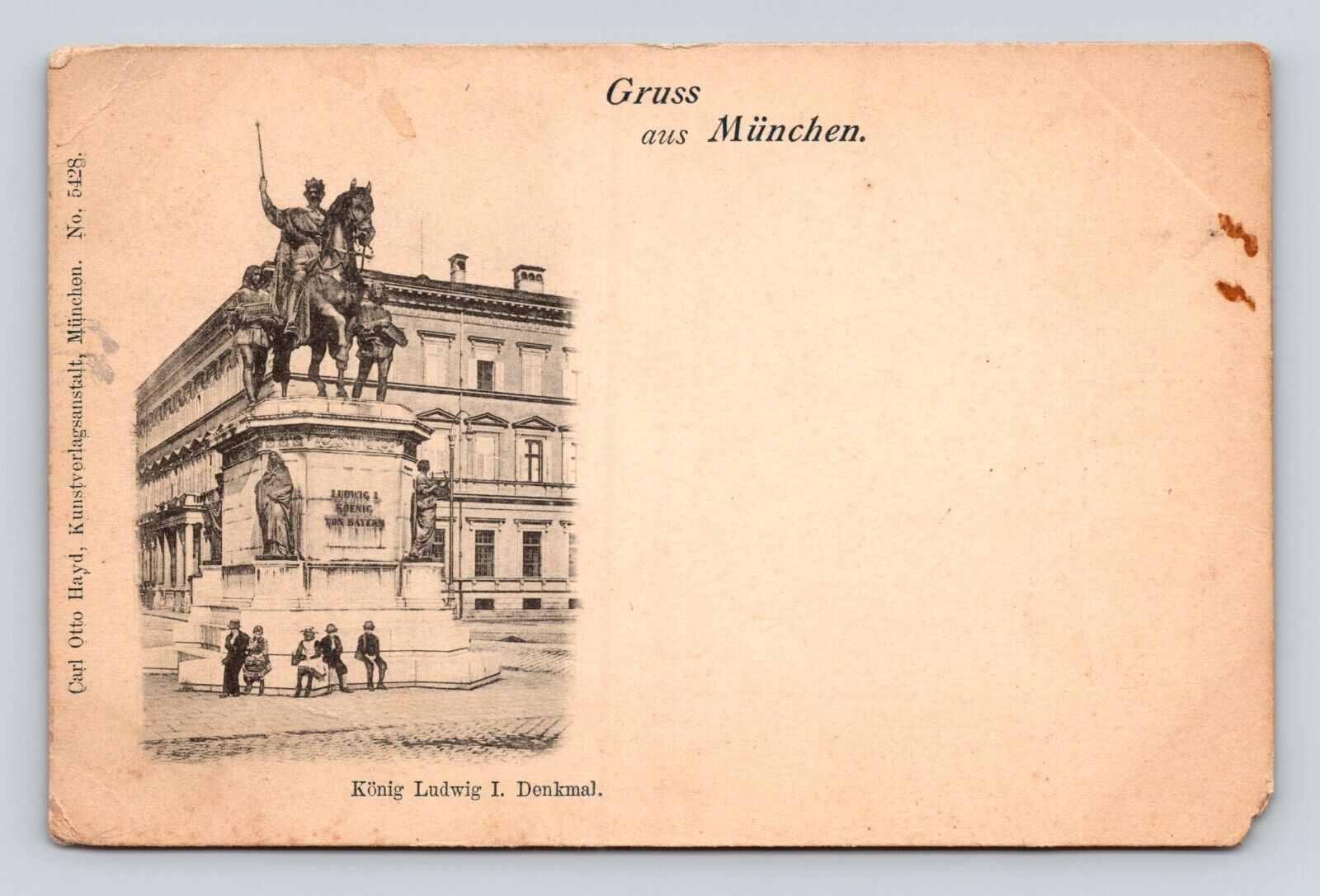 ANTIQUE OLD Postcard GERMANY GREETINGS MUNICH KING LUDWIG MONUMENT 1906