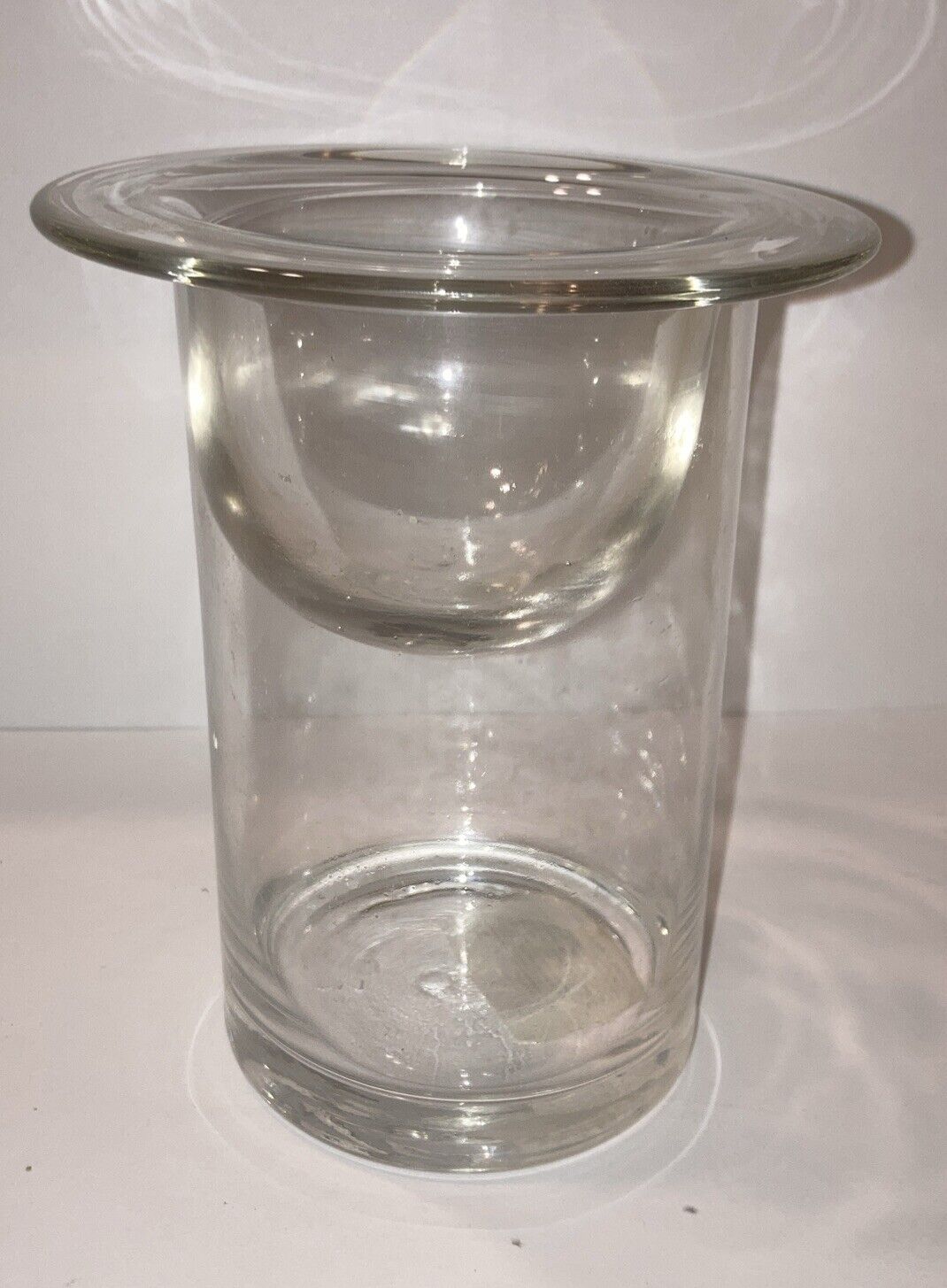 Clear Glass Hurricane with Glass Candle Holder Insert.