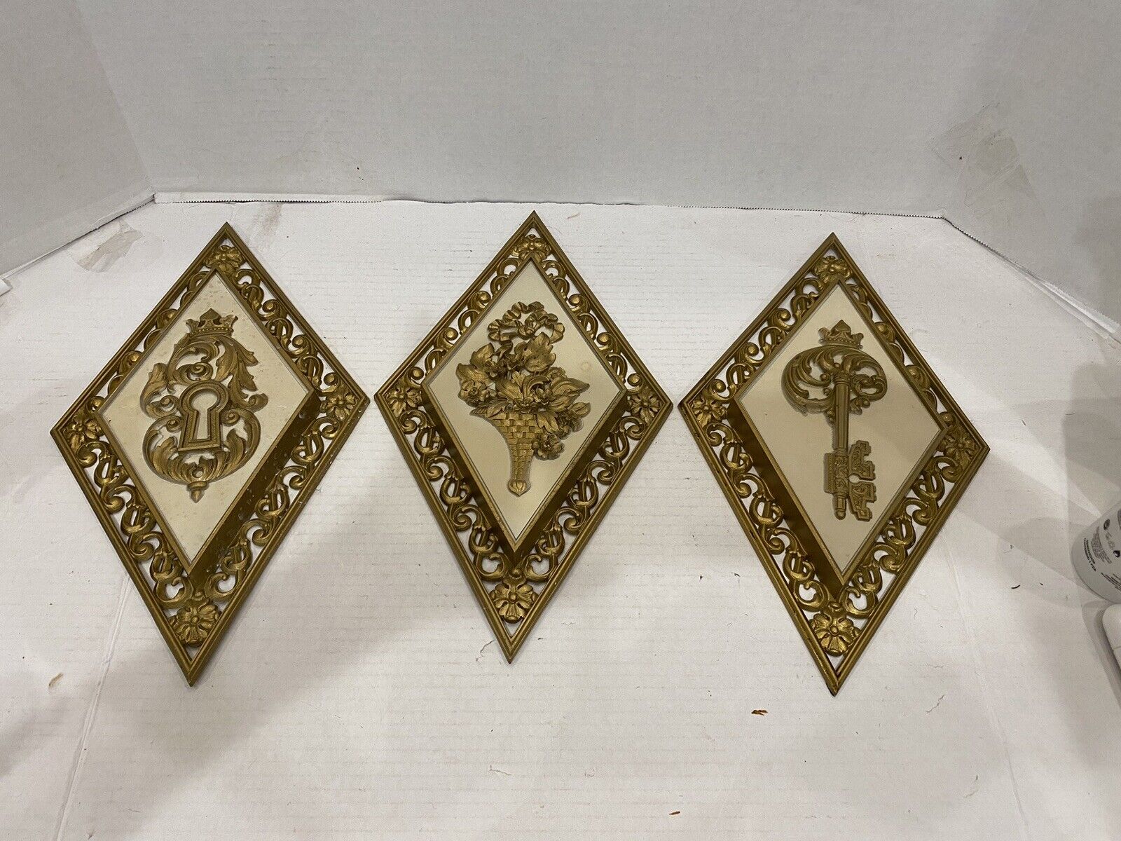Mid. Century Vintage  Diamond Shape Wall Plaques  3 matching set By Dart Inc.