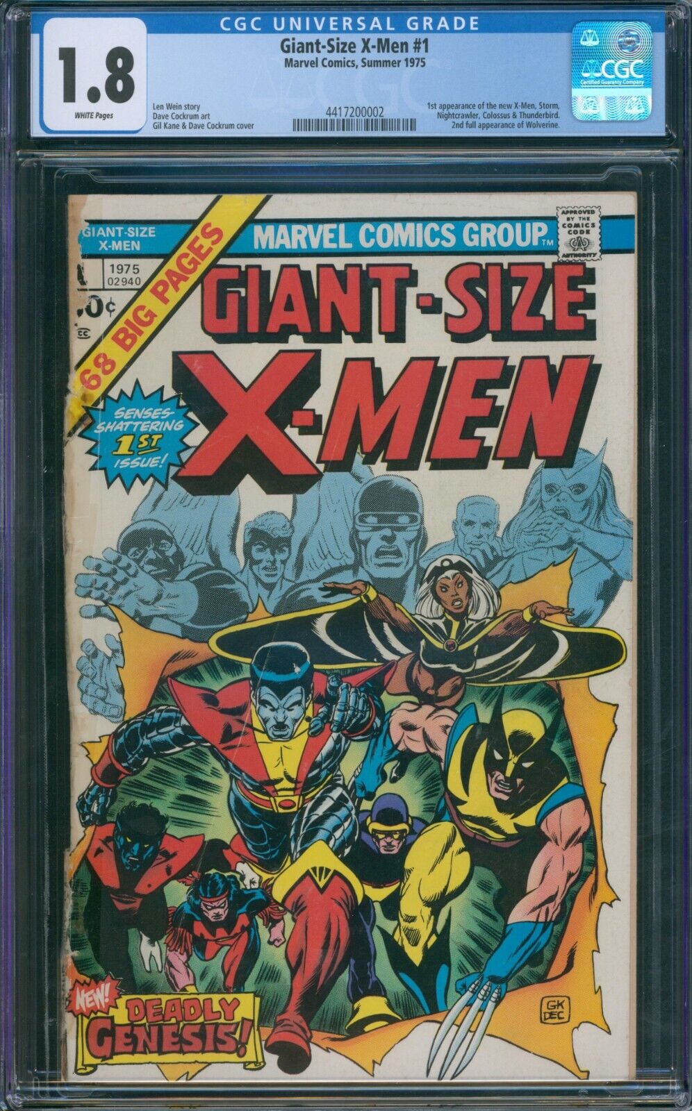 Giant Size X-Men #1 CGC 1.8 Nice Book White Pages 1975 1st App Storm Colossus