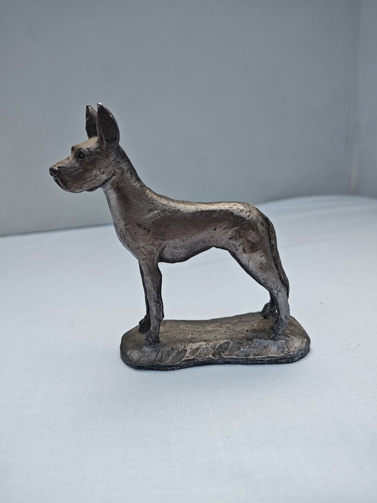 Pewter Great Dane Dog Figurine Standing Signed RB and C 3.5\