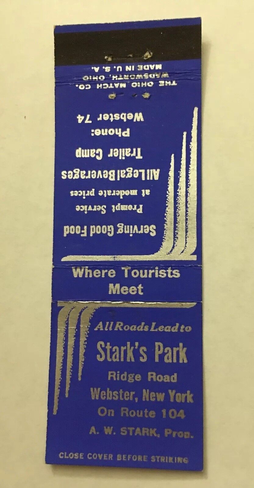 Vintage Matchbook Cover Matchcover Stark’s Park Webster NY Unstruck