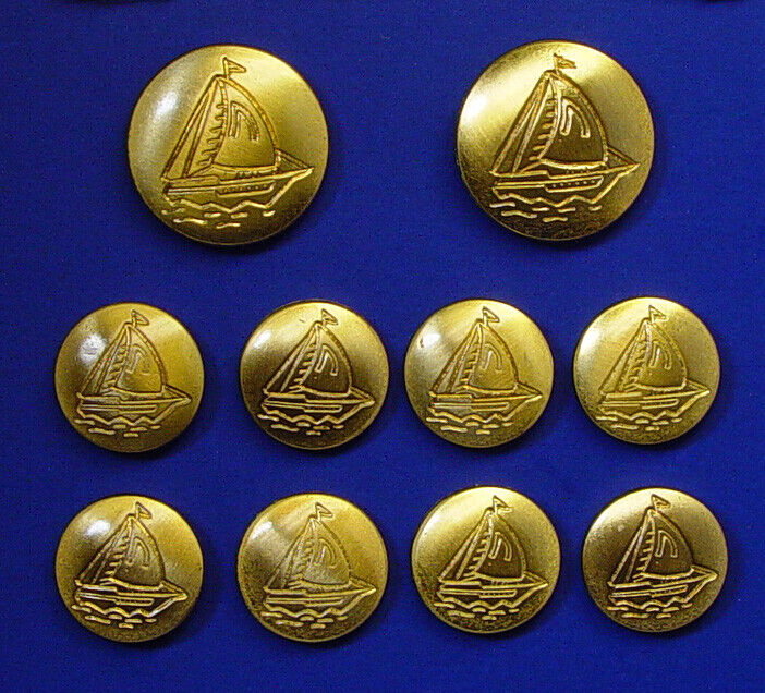 Set of 10 DON ROBBIE Sailboat golden metal replacement buttons, Good Used Cond.