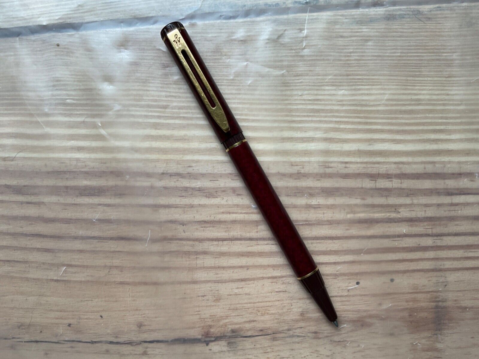 Old Waterman Centurion Push To Operate Ballpoint Pen in Dark Red Marble