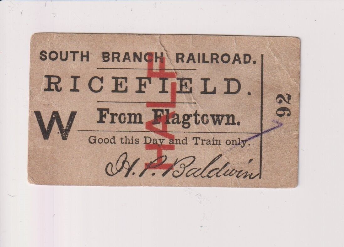 Rare 1866 South Branch Railroad N.J. Ticket Central R.R.N.J half fare # 92