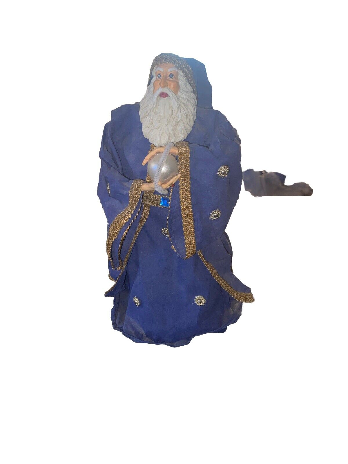 12” Blue Fabric Mache Sorcerer Wizard Figure Magic Wizardry Crystal Ball