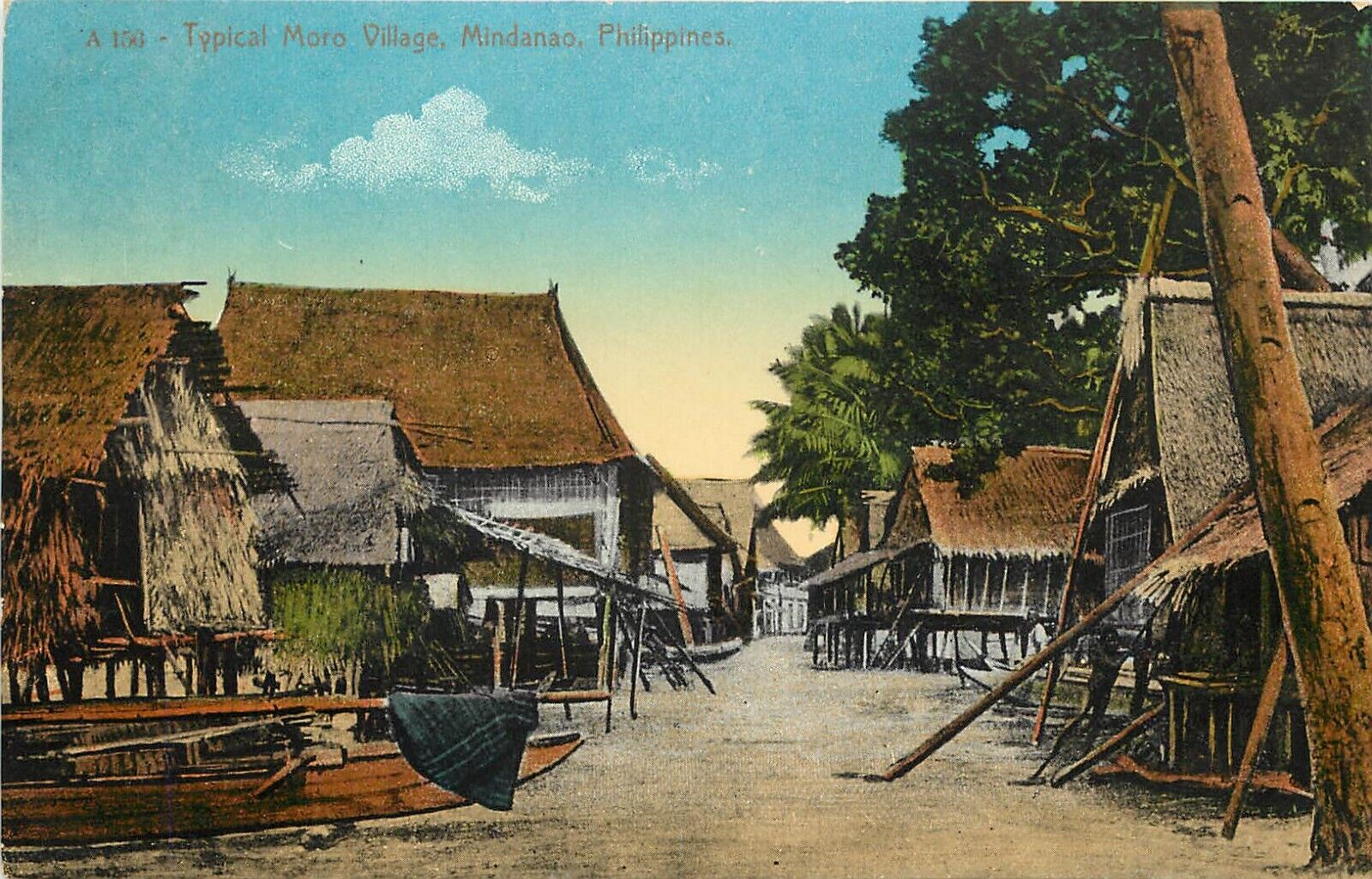 Postcard A156 Typical Moro Village, Mindanao Philippines PI Houses on Stilts