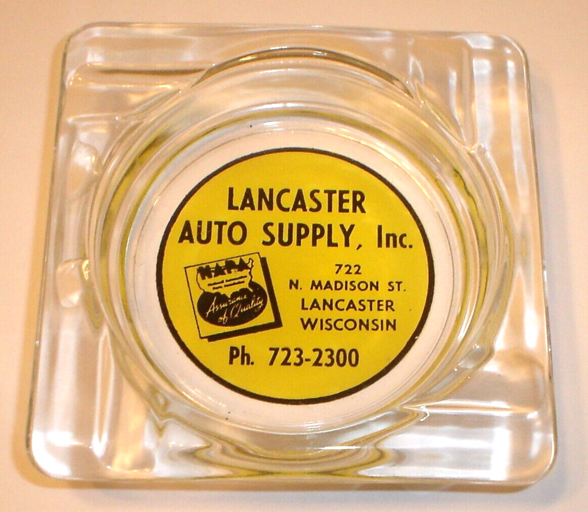Vintage NAPA Auto Parts Lancaster Auto Supply Glass Ashtray Lancaster, Wisconsin