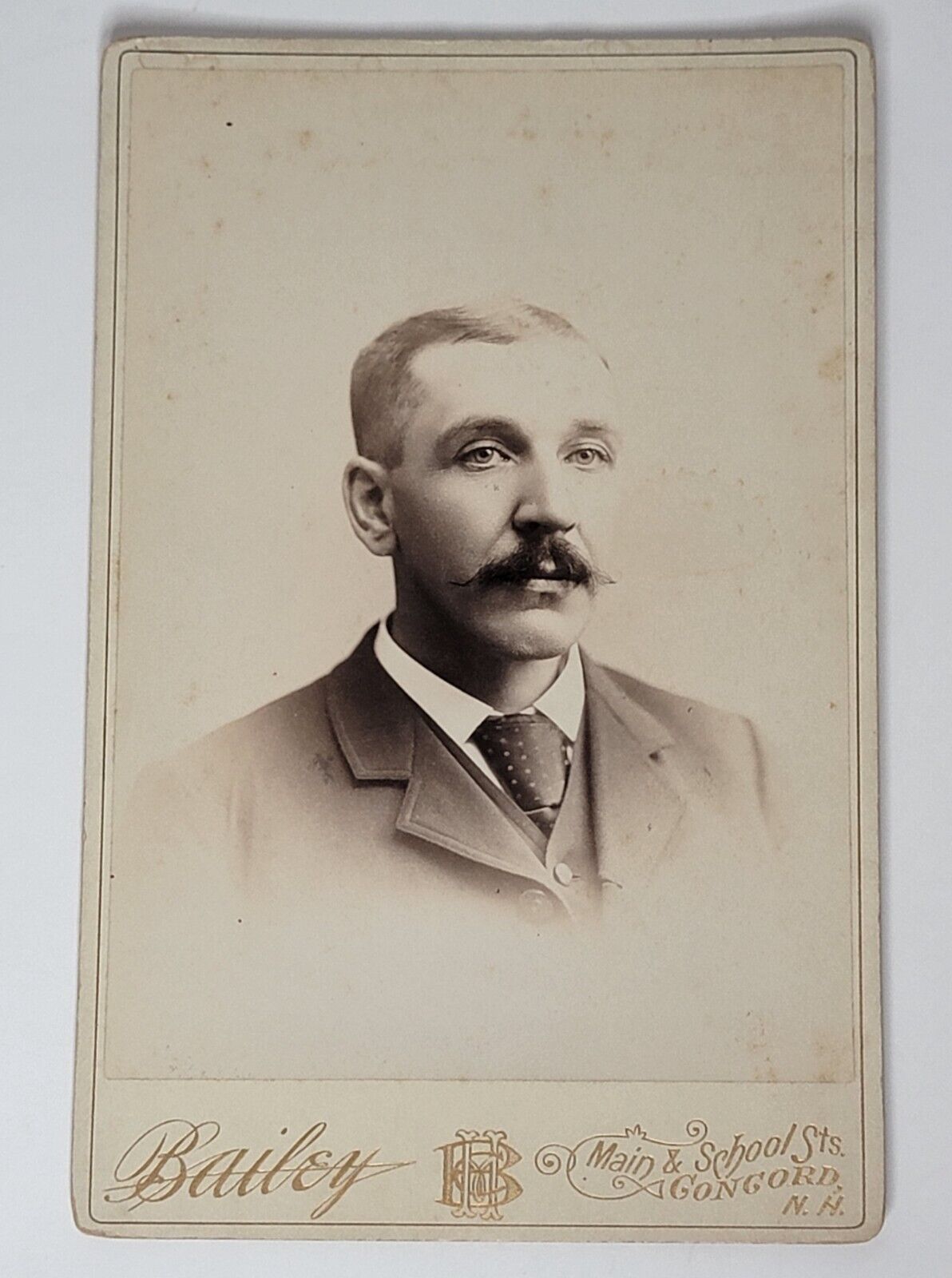 Vintage 1800\'s Cabinet Card Handsome Gent Mustache  - Concord, NH
