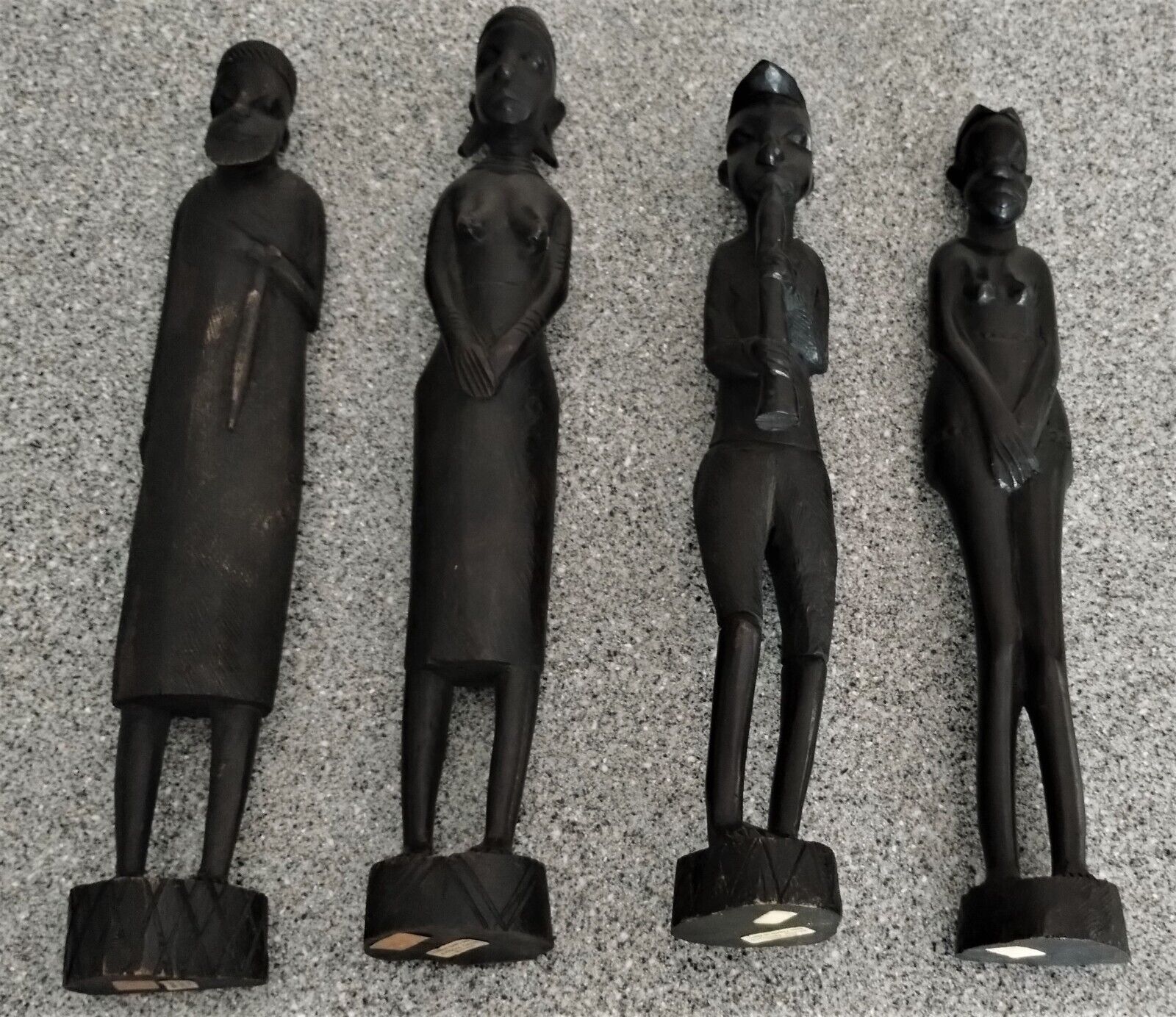 4 Genuine Besmo Product Tall Wood Ebony African Tribal Hand Carved Figures Kenya