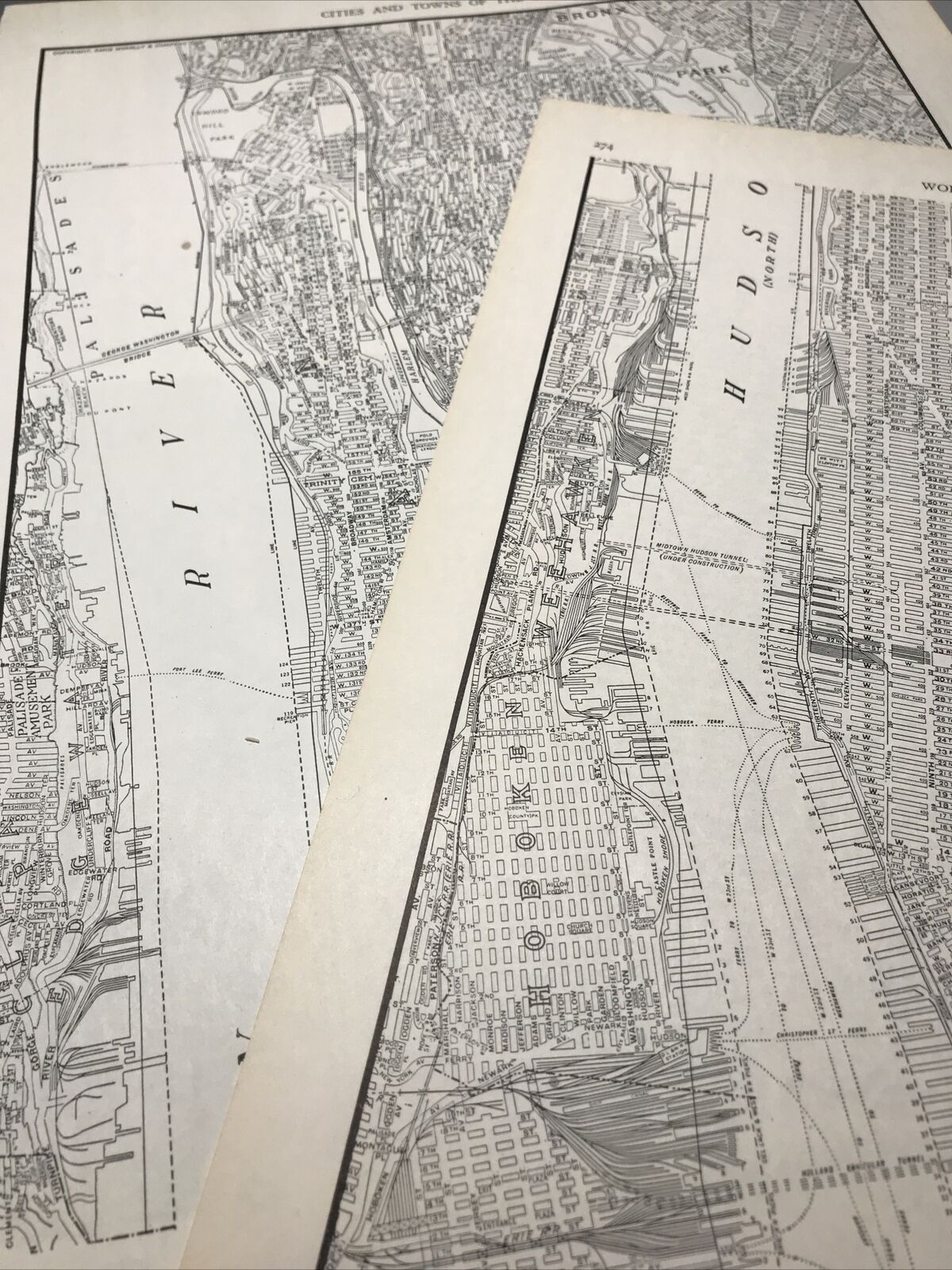 1940\'s upper & lower Manhattan Hudson east Harlem  Bronx atlas Map 2 page