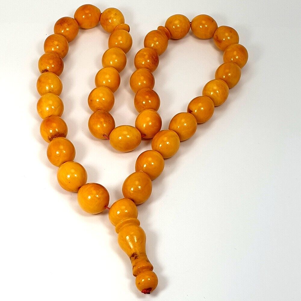 82.33 Grams Antique Natural Amber Prayer Beads Tesbih Rosary
