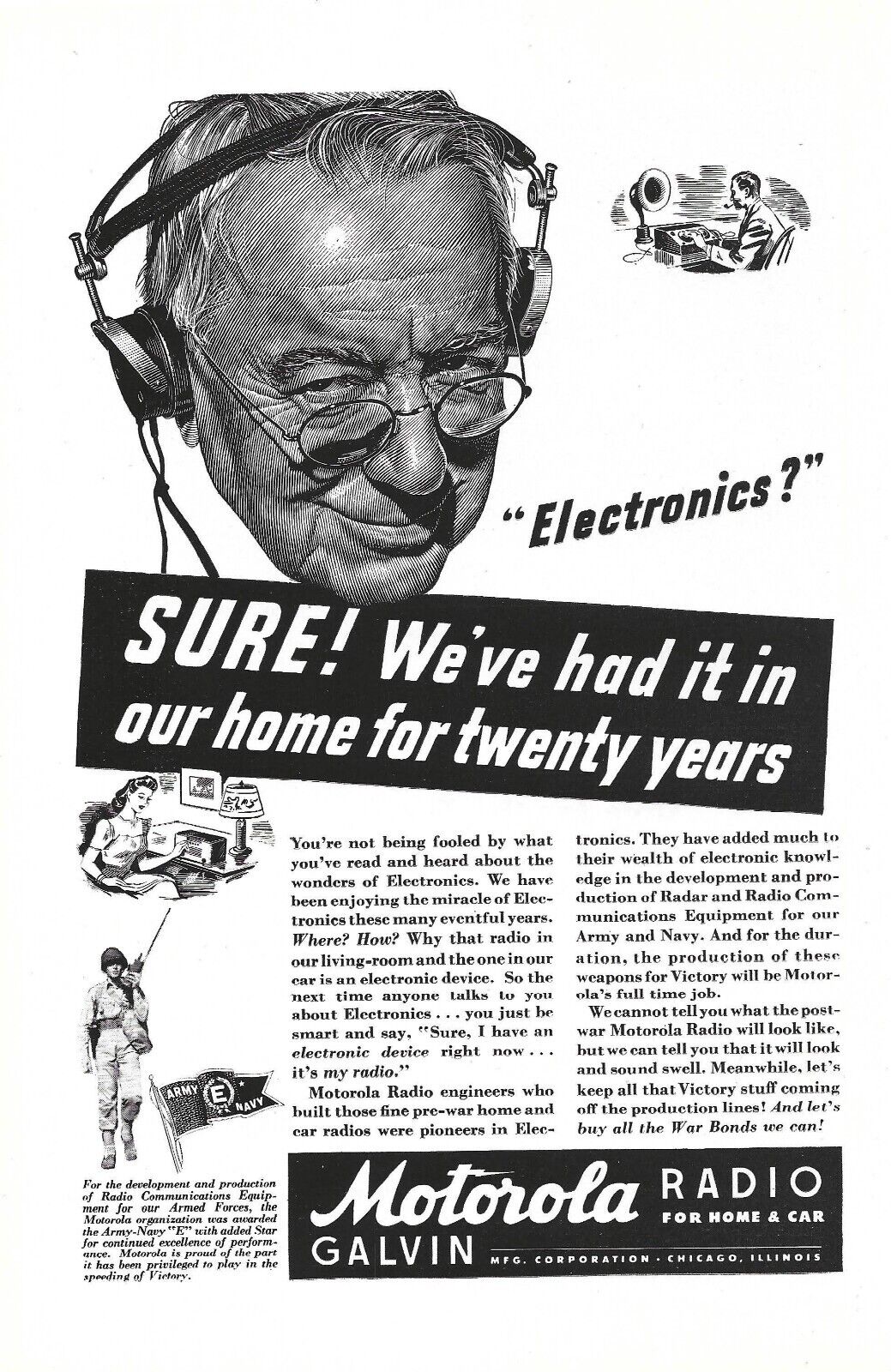 1943 Motorola Radio For Home And Car Vintage Print Ad Ephemera