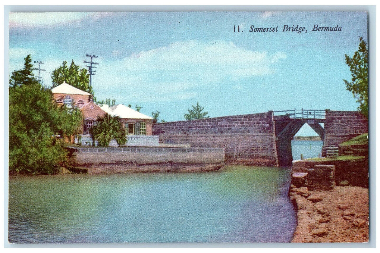 Somerset Bermuda Postcard Bridge Over River View c1950's Vintage Unposted