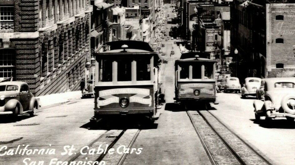 1940\'s San Francisco, Ca RPPC California St. Cable Cars 1940\'s Autos Downtown 