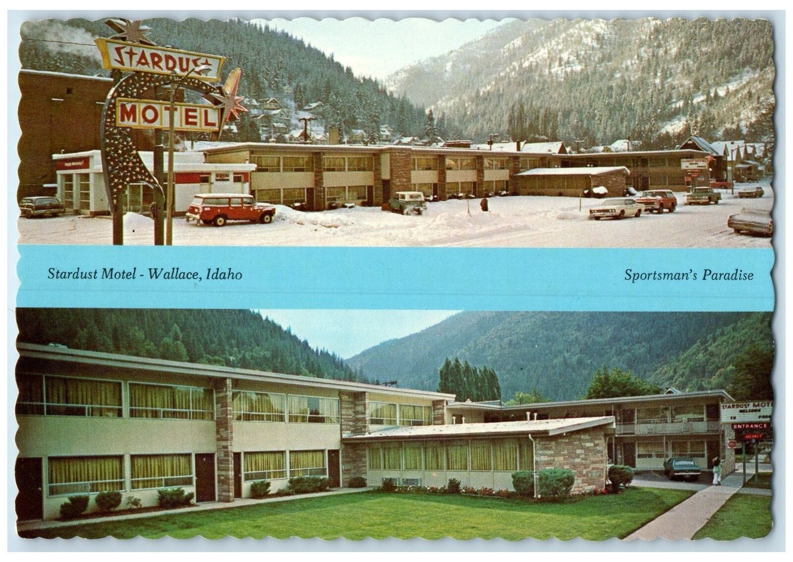 c1960's Stardust Motel Exterior Wallace Idaho Sportsman's Paradise Postcard