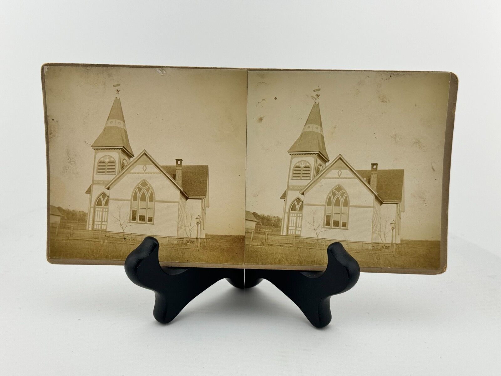 1899 Emmanuel Church Bishop, Ilinois Antique Vintage Stereoscope Card