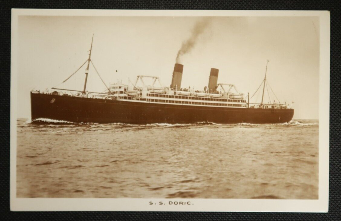 SS Doric Postcard Steamship RPPC Ocean Liner Black & White Photo Image Ship