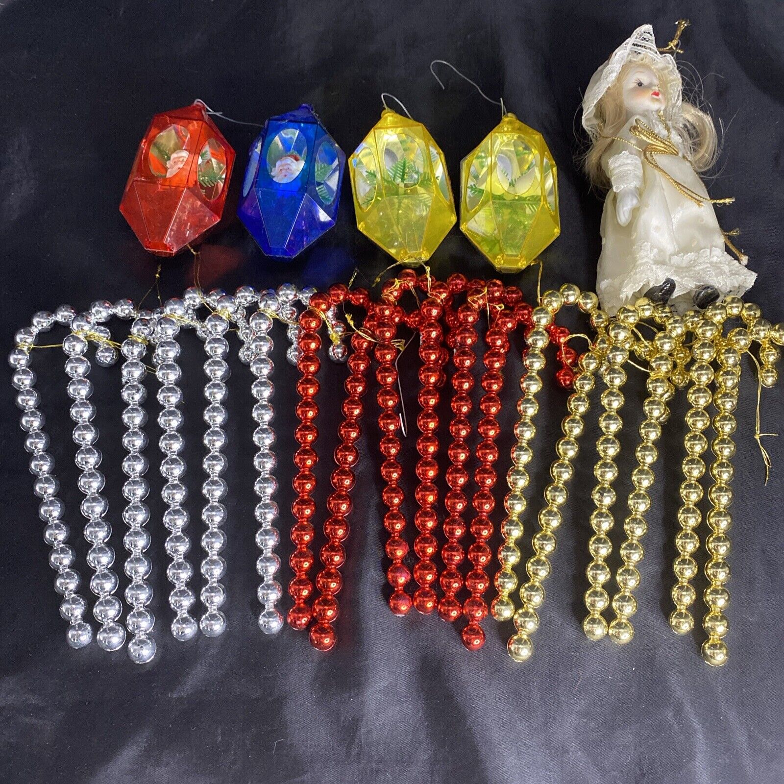 Lot Of 23 Vintage Christmas Ornaments 18 Beaded Candy Canes-4 Window-1 Porcelain