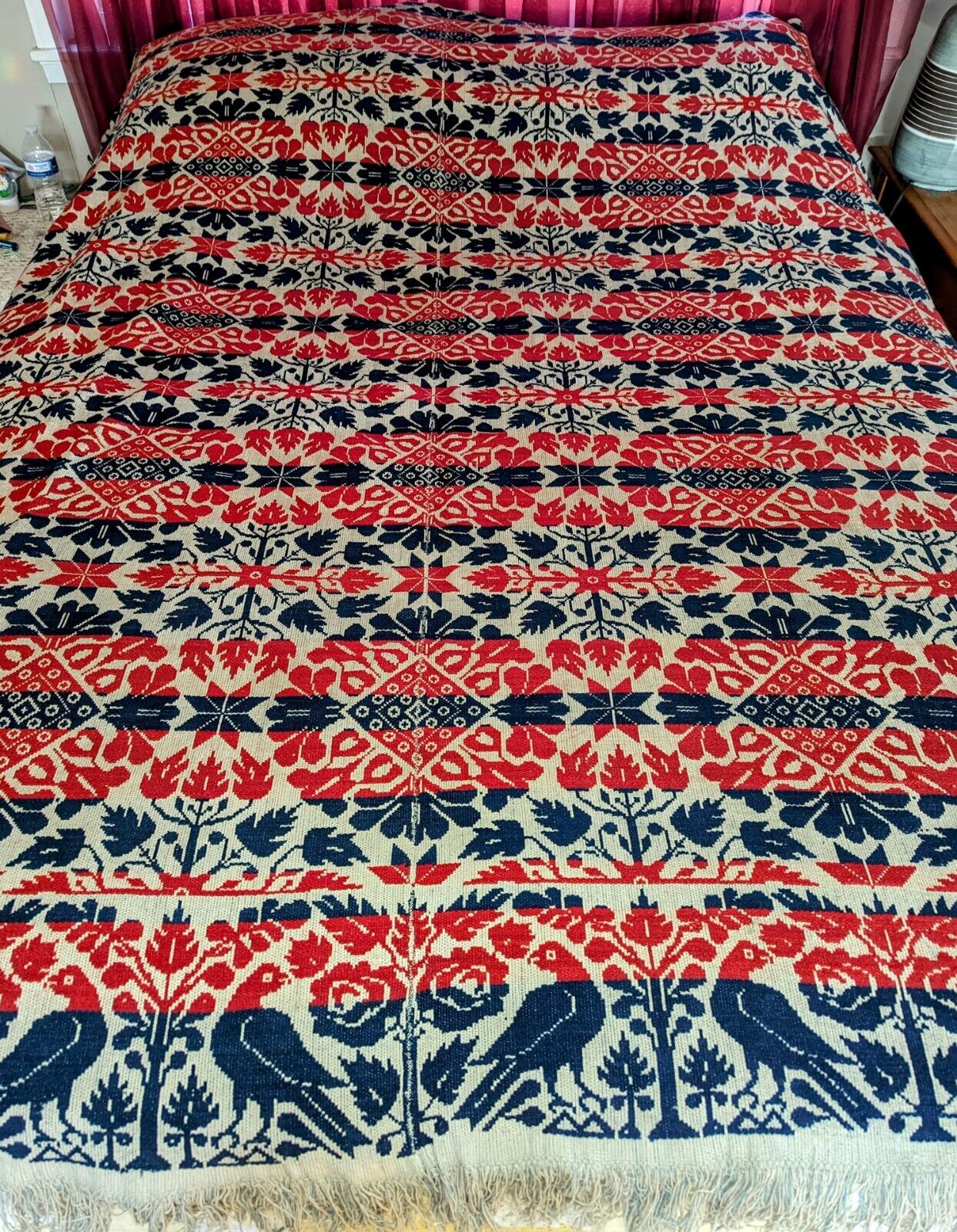 Antique 1853 Signed Jacquard Loom Wool Coverlet PA Dutch