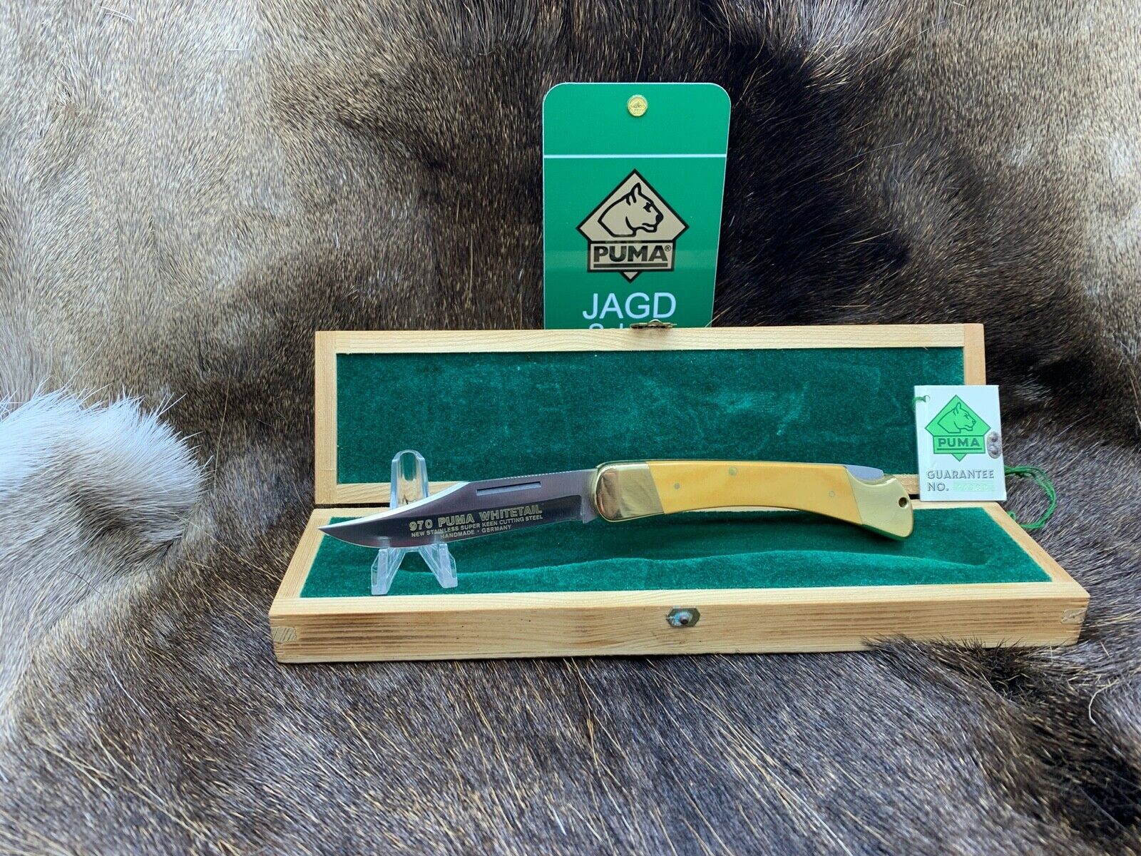 1988 PUMA 970 Whitetail Knife With Micarta Handles Mint In Presentation Box+Tag