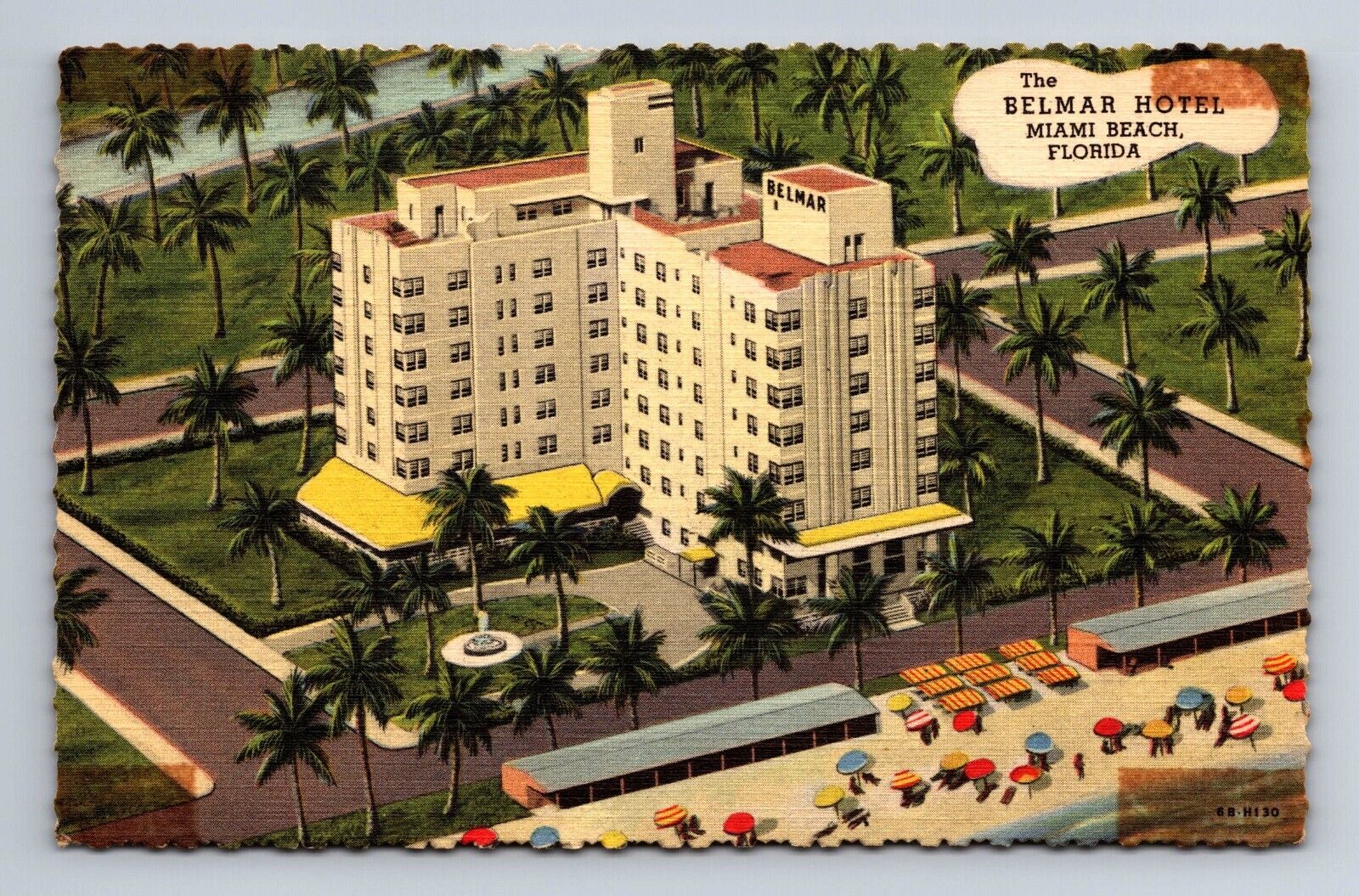 The Belmar Hotel Oceanfront Miami Beach Florida Linen Postcard