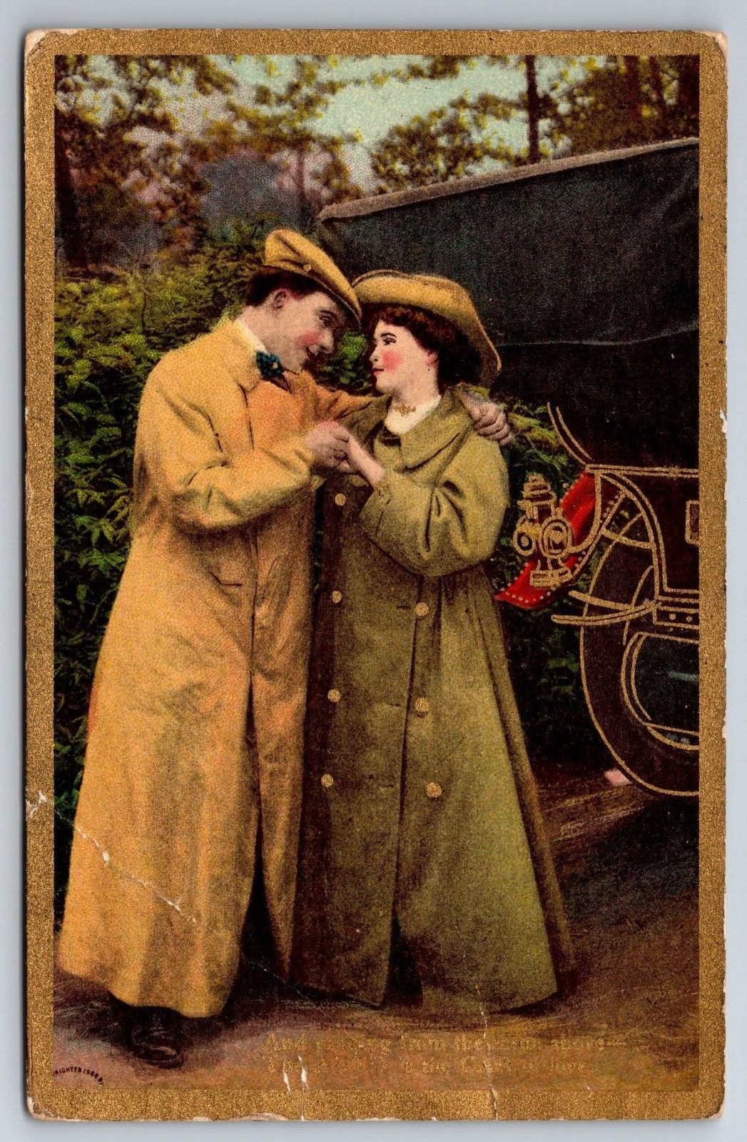 Postcard Romance Man Woman Driving Coats Car of Love Divided Back c1911 -12647