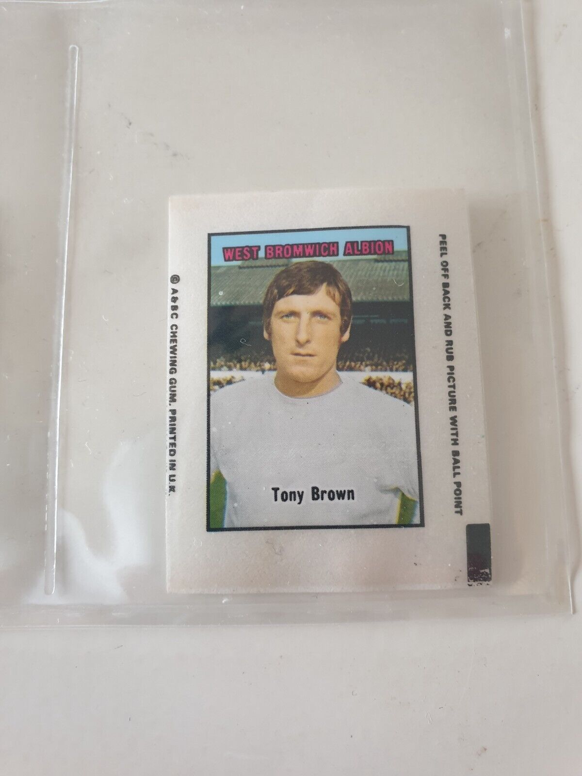 A&BC FOOTBALLER CARDS TRANSPARENCIES TONY BROWN WEST BROM 1970 ORANGE BACK
