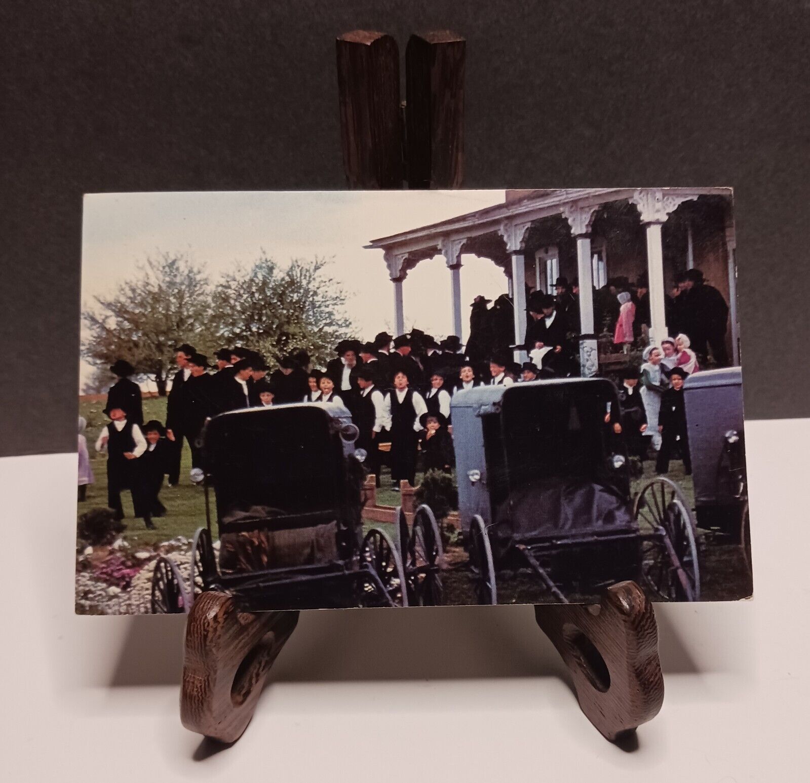 Vintage Postcard, Amish Worship Gathering, Heart of Amishland, Farm House