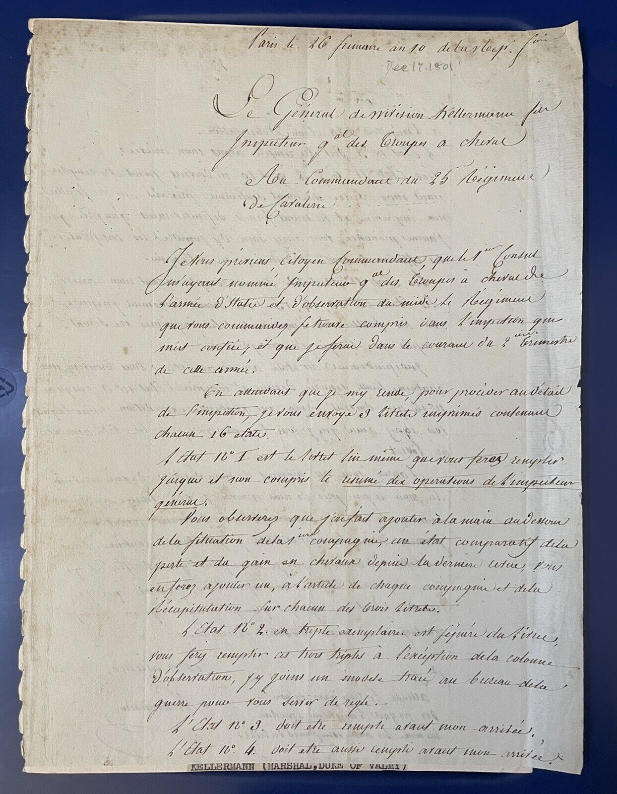 1801 Marshal Francois Christophe Kellermann Duke Of Valmy ~ Signed Document