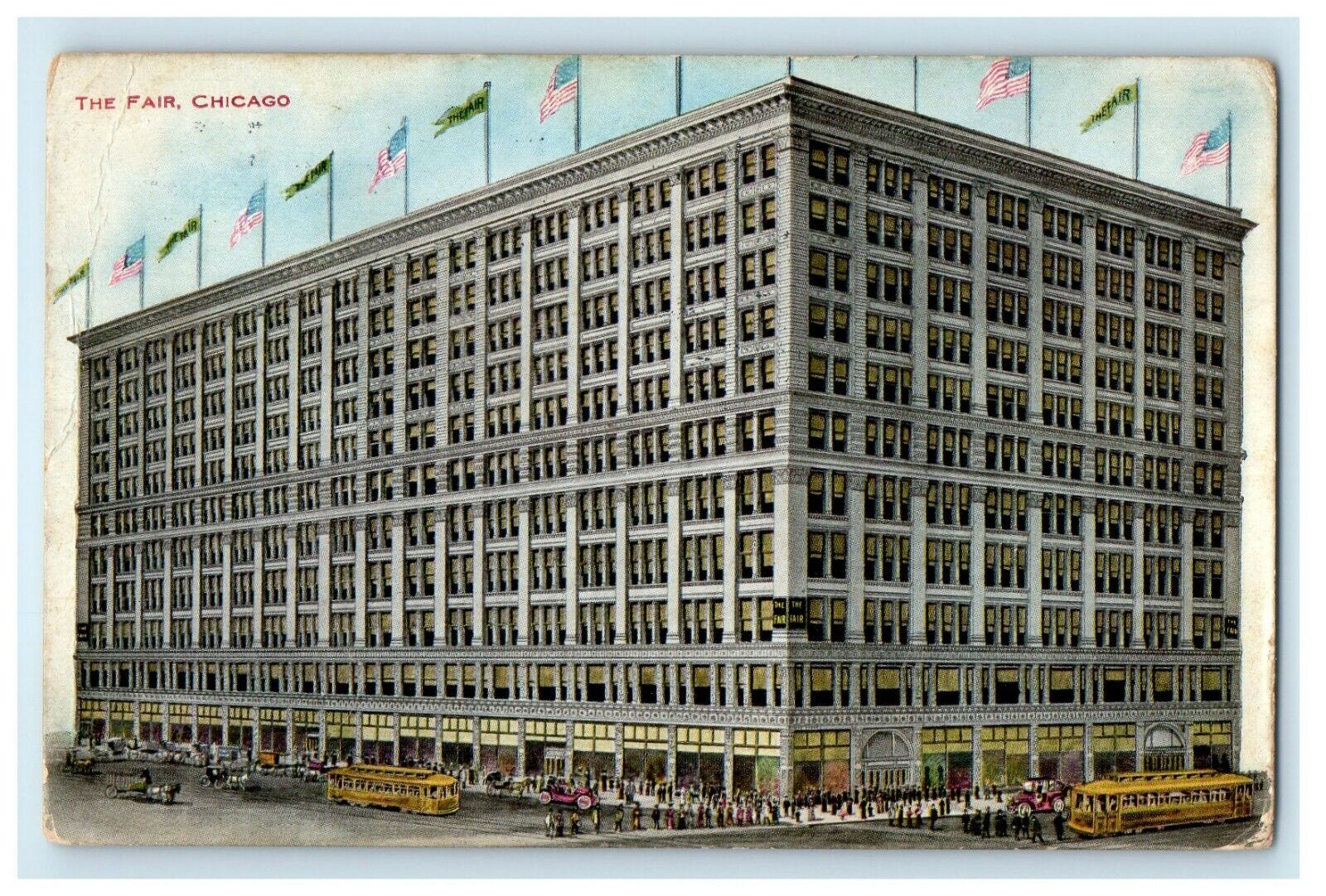 1909 The Fair Chicago Building Street View Trolley Cars Illinois IL Postcard