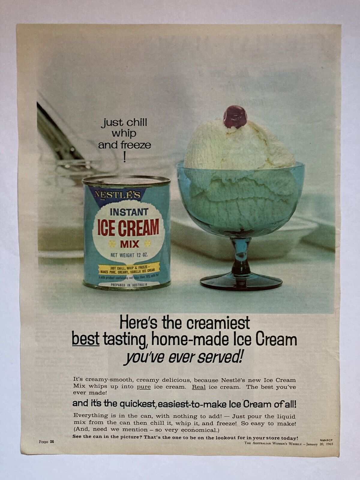 Vintage Print Ad 1965 Nestle\'s Instant Ice Cream Mix Australian Advertising