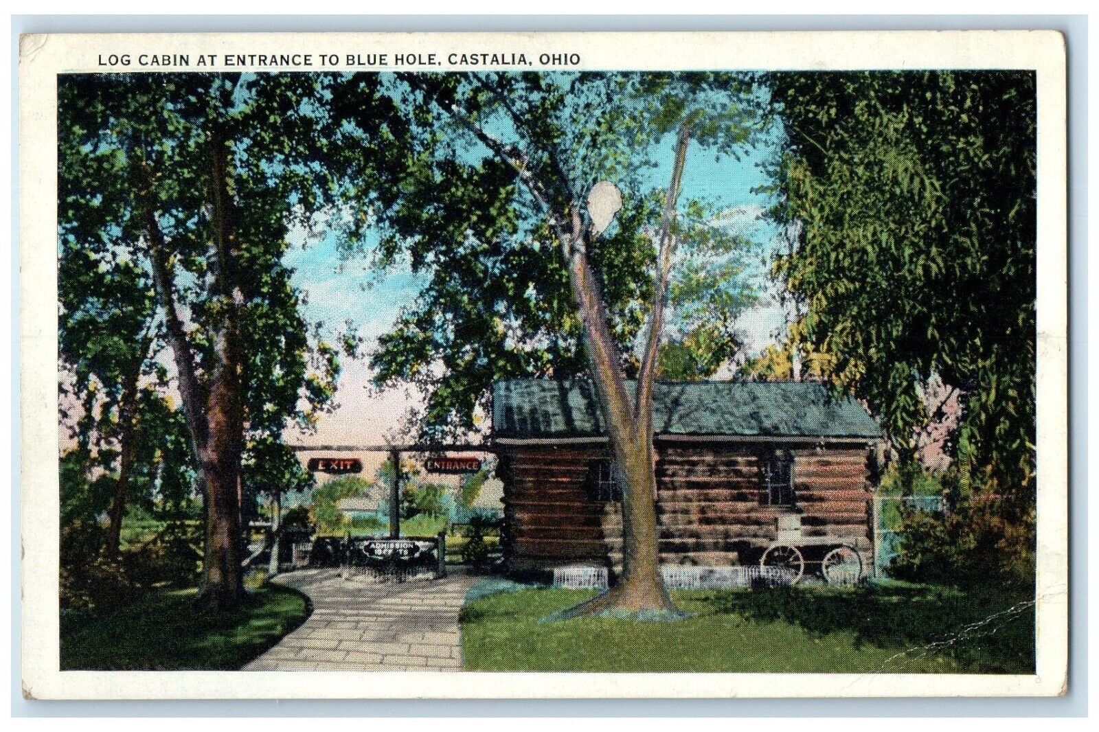 c1920 Log Cabin Entrance Blue Hole Castalia Ohio OH Vintage Unposted Postcard