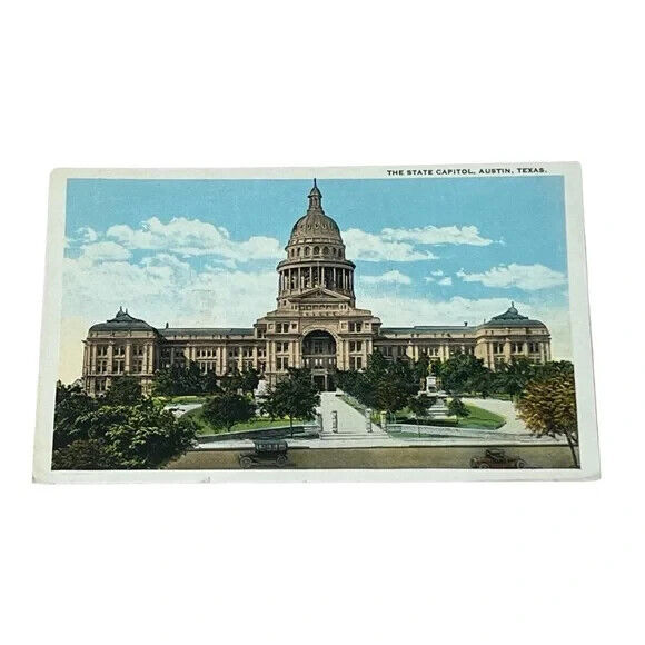 Postcard The State Capitol Austin Texas Antique Cars Vintage B21