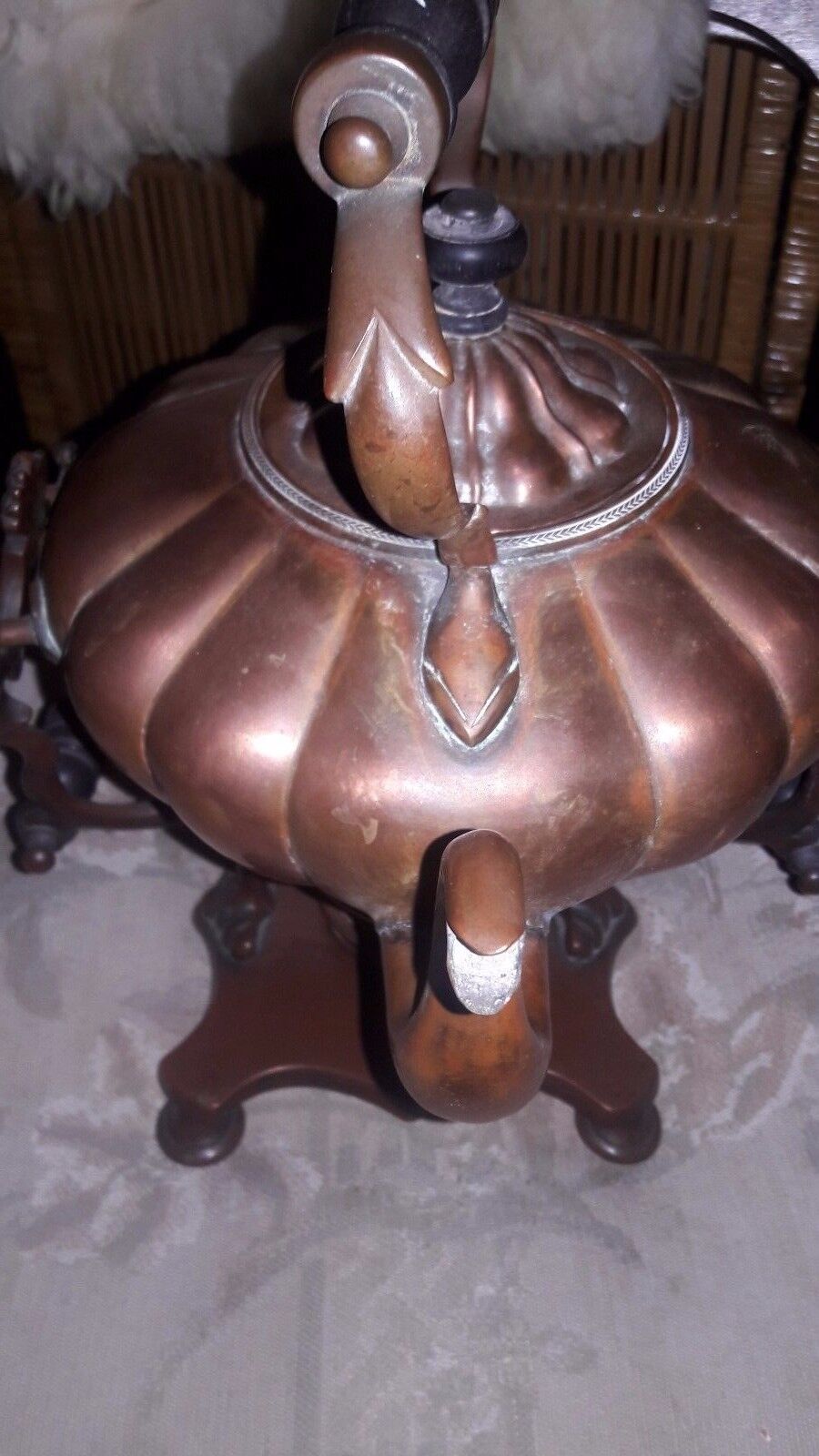 Revolutionary Era Rare Early American Colonial Copper  Tea Pot -1760s w/Stand