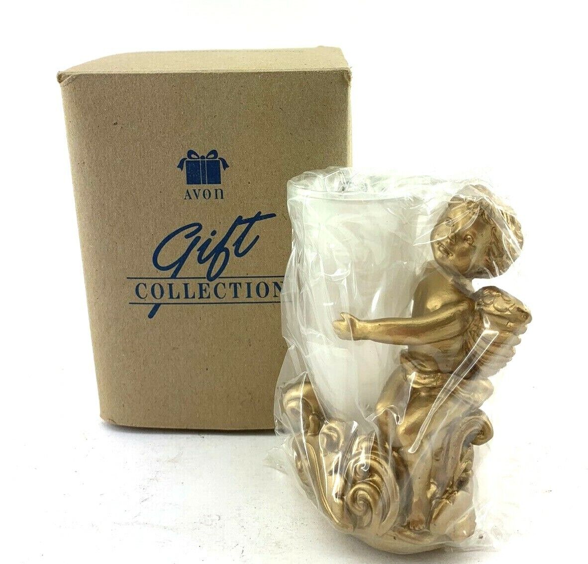 AVON Gift Collection Gold Tone Cherub Bud Vase Holder