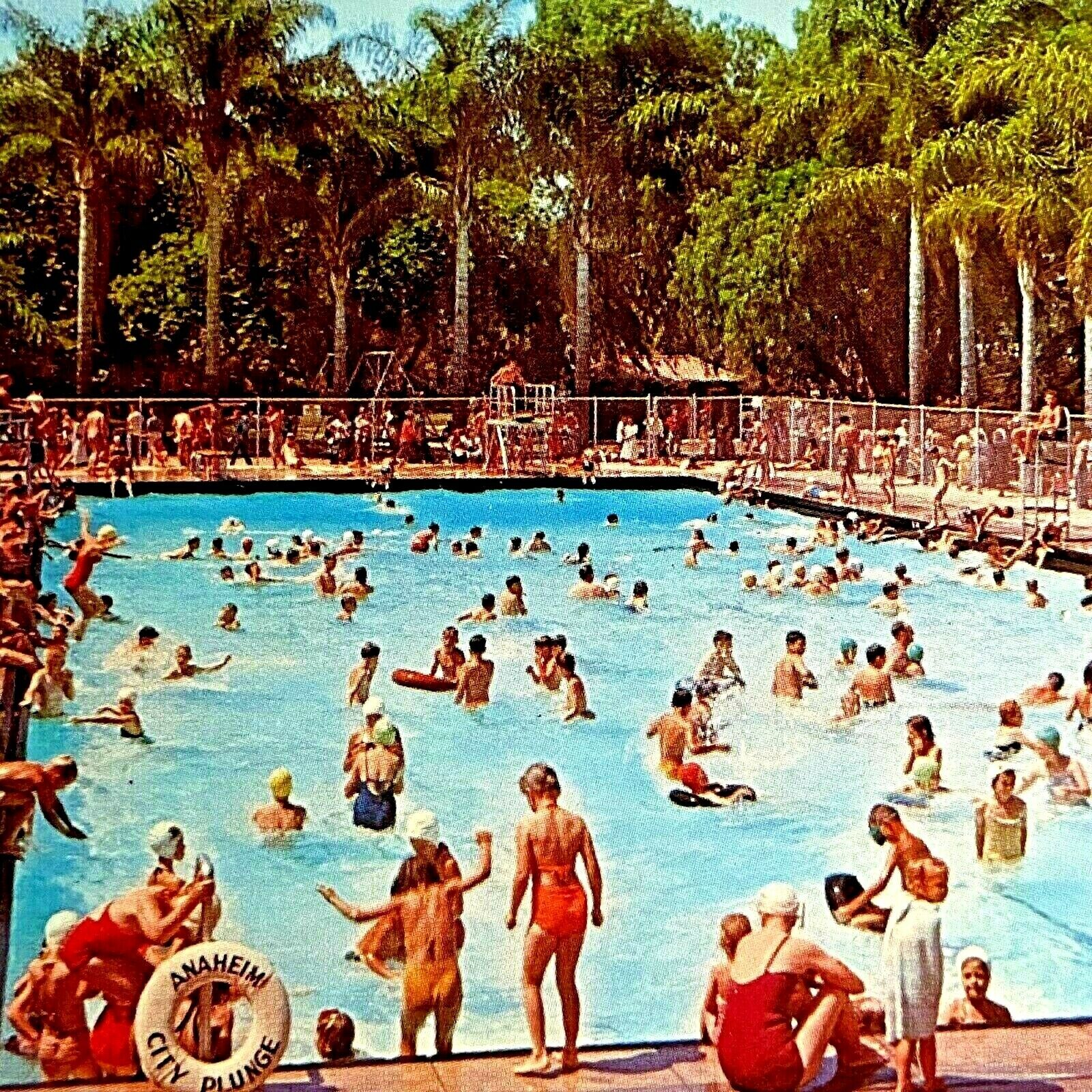 Postcard City Park Plunge, Anaheim California 1957 Swimming Pool, Bathing Suits