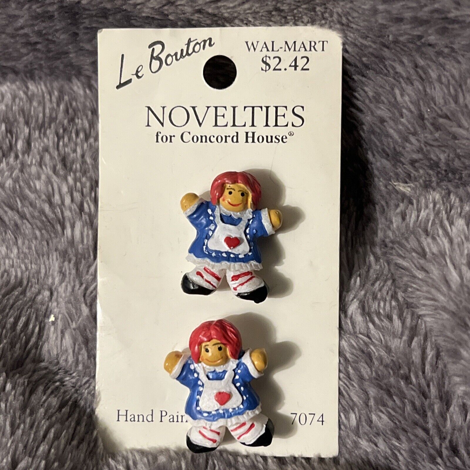 Vintage Raggedy Ann Le Bouton Buttons Set of 2 Buttons Hand Painted