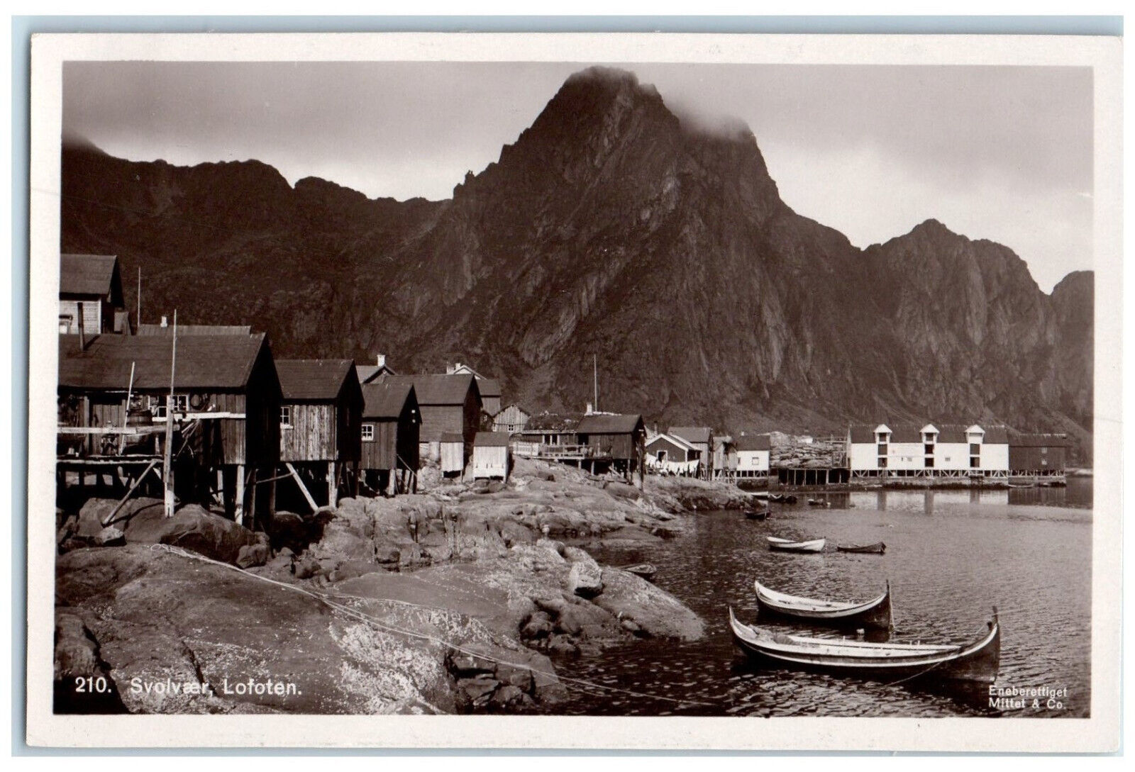 c1940\'s Boat Landing Houses Svolvær Lofoten Norway RPPC Photo Postcard
