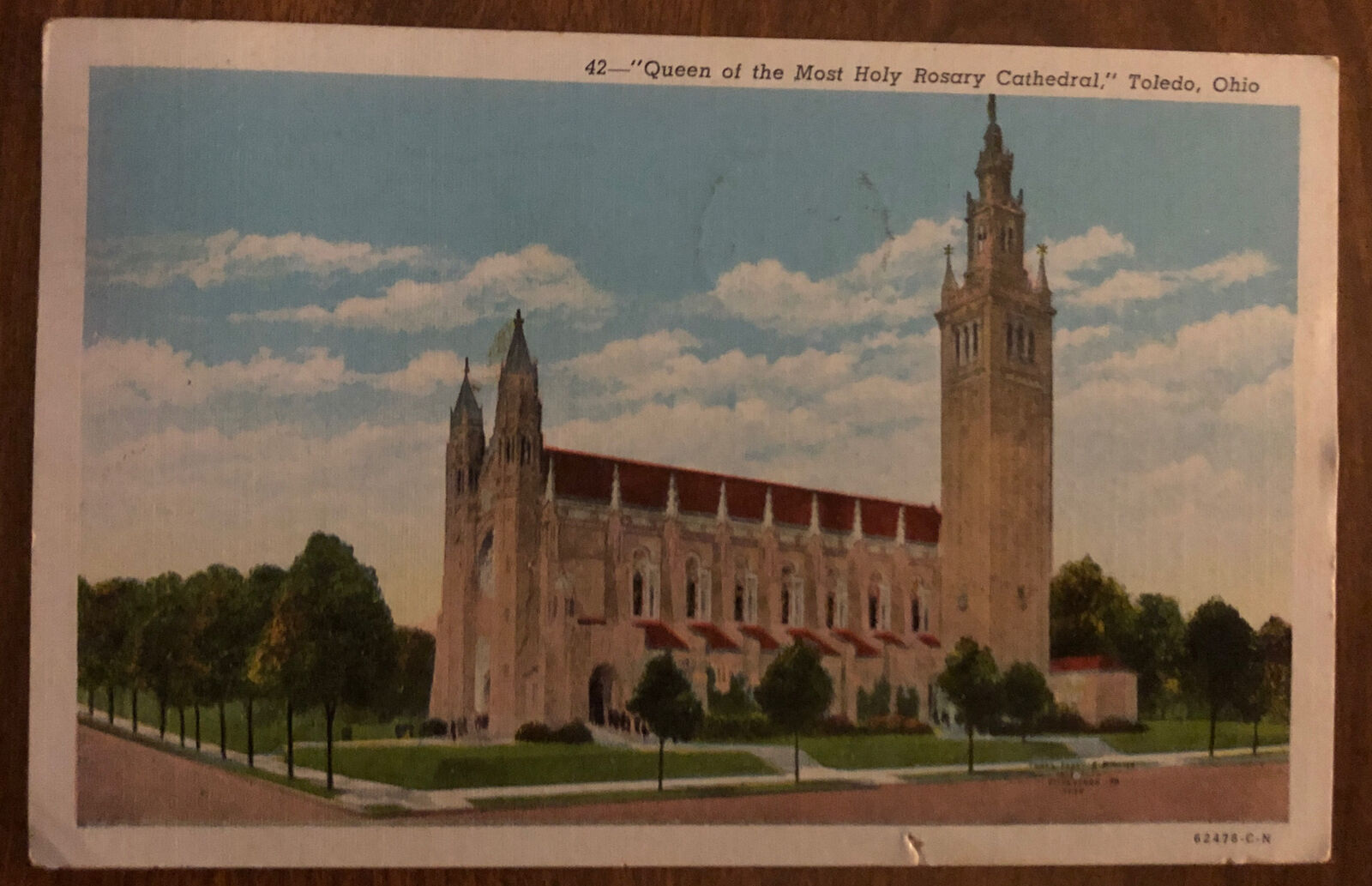 Vintage Linen Postcard Queen of the Most Holy Rosary Cathedral, Toledo, OH Ohio