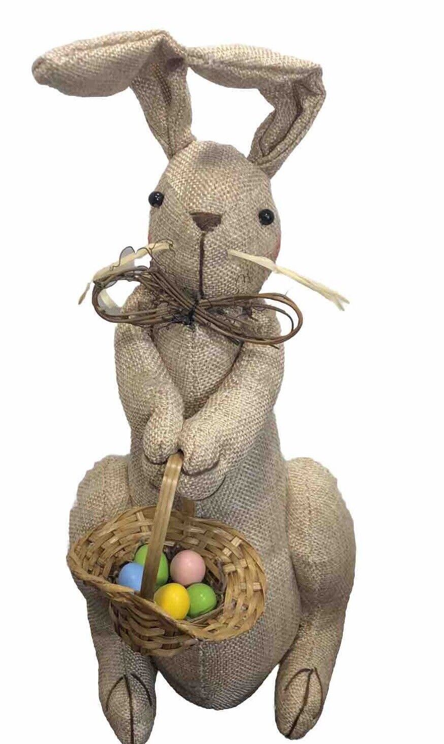 Burlap Easter Bunny Rabbit Basket Plush Figure Primitive Spring Party Home Decor