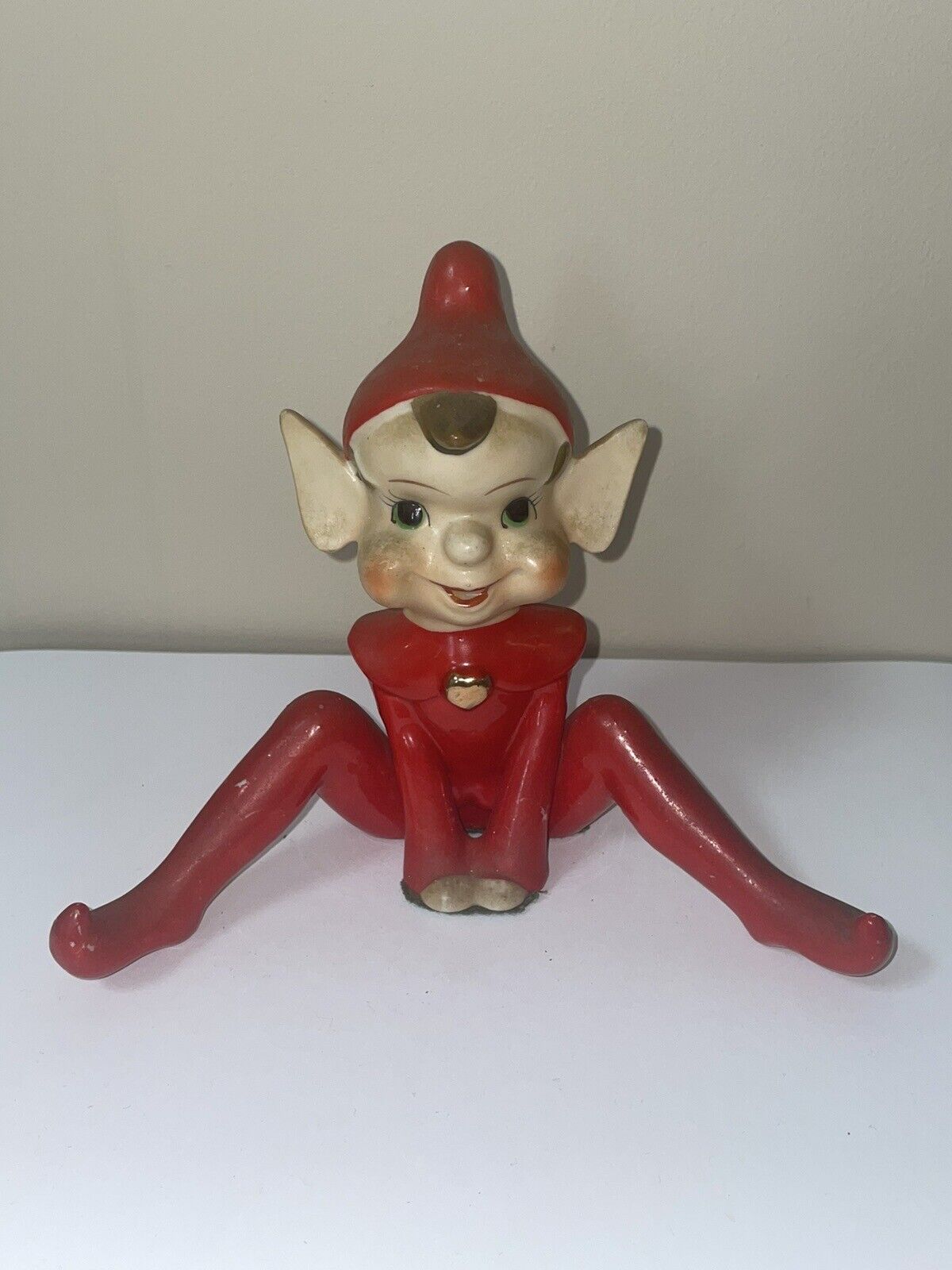 Vintage THAMES Red Painted Porcelain Sitting Elf Figurine MCM Made in Japan