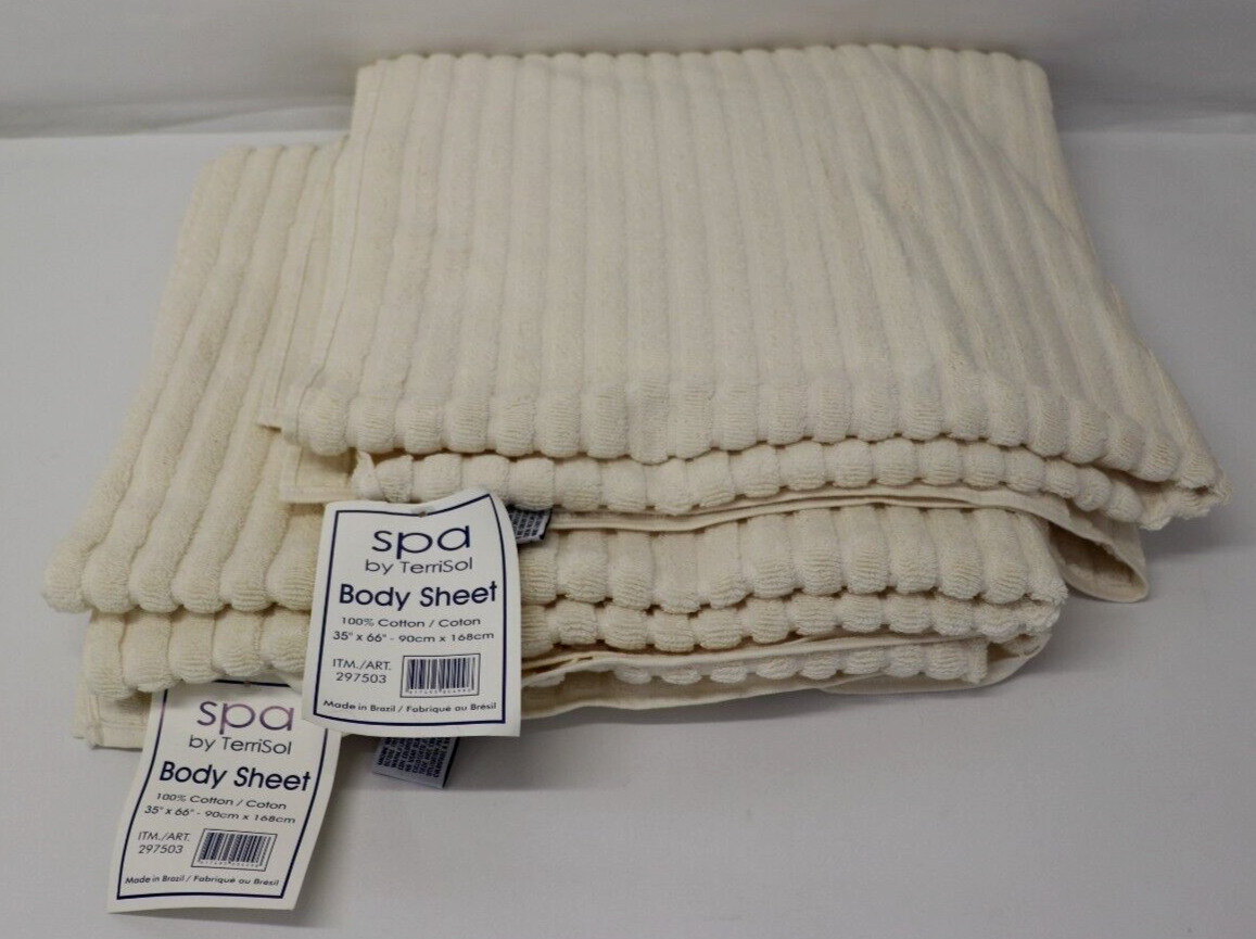 2 Vintage TerriSol Beach/Spa Towels  35x 66” Brazil 100% Ivory Cotton New W/Tags