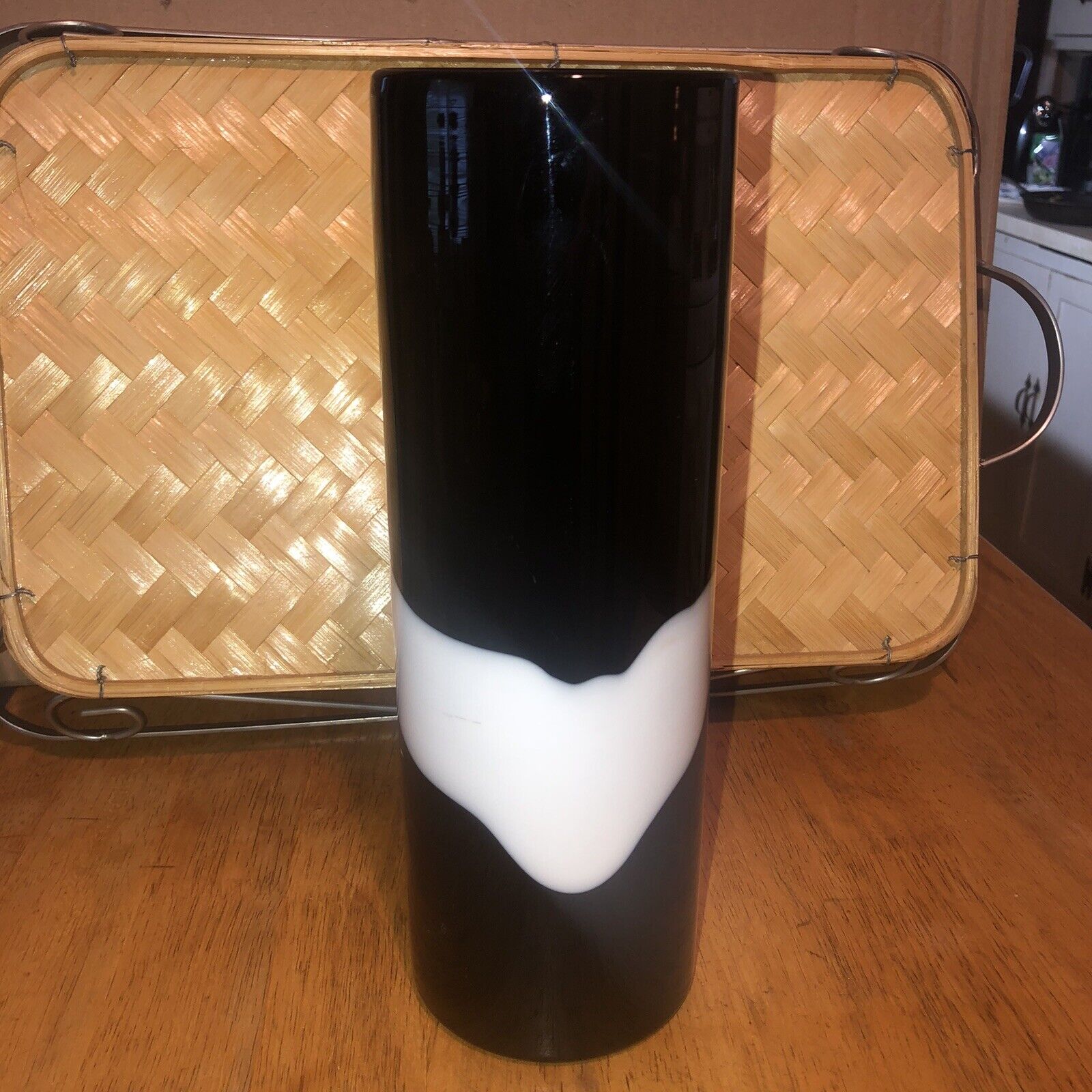 Beautiful Black And White Glass Cylinder Vase 12 Inches Tall ￼