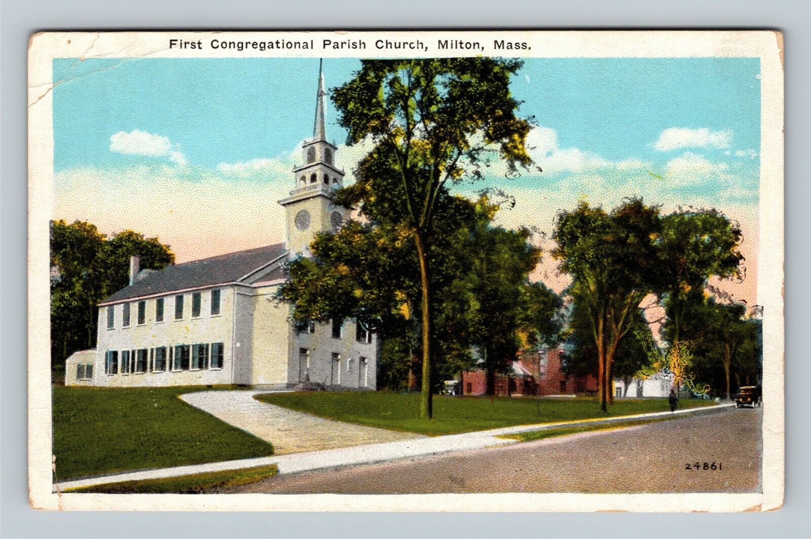 Milton MA, First Congregational Church Massachusetts c1947 Vintage Postcard